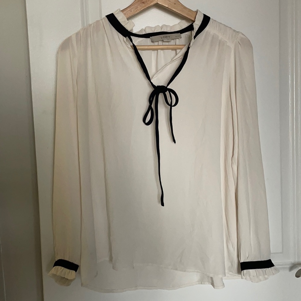 Loft White blouse with black neck tie